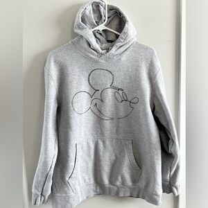Disney Mickey Mouse Gray Hoodie Minimal Graphic Cozy Size Large